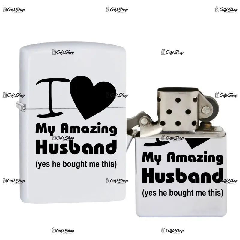 I love my amazing husband, bricheta metalica gravata laser cu mesaj